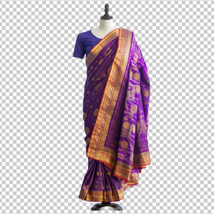 PSD a vibrant purple traditional saree elegantly draped
