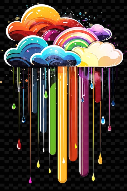 Vibrant rainbow cloud with colorful arcs and shimmering rain neon color shape decor collections
