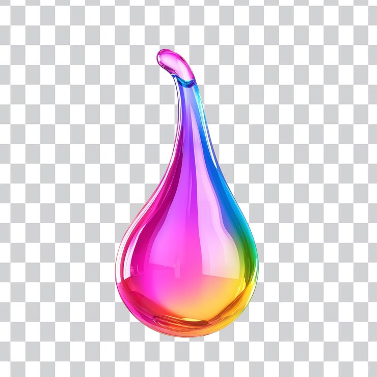 PSD vibrant rainbow colored water droplet with glossy finish