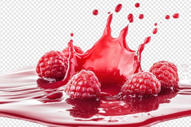 Vibrant Raspberry Sauce Splashing Idealny do uchwycenia świeżości jagód w sztuce kulinarnej z izolowanym na przezroczystym tle