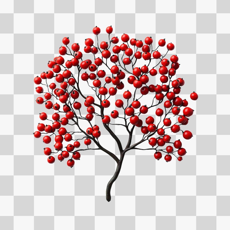 PSD vibrant red rowan berry isolated on clean white background for culinary and design use
