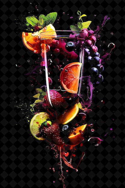 PSD vibrant red sangria met drijvende vruchtensnijden red wine stai neon color food drink y2k collection