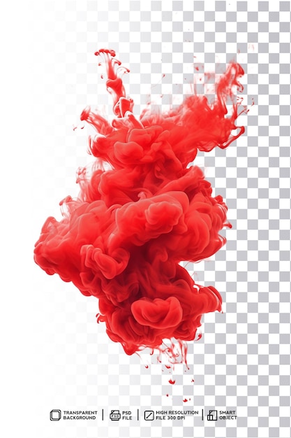 Vibrant red smoke liquid effect on isolated transparent background