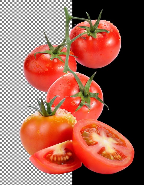 Vibrant Red Tomatoes met Fresh op doorzichtige achtergrond png psd