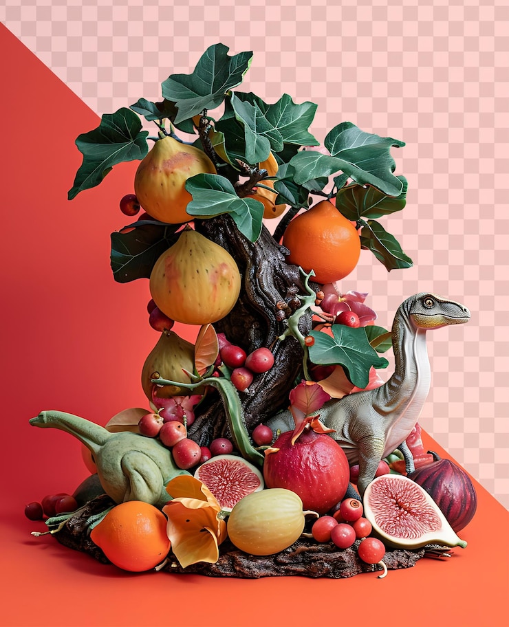 PSD vibrant still life with fruits and flowers