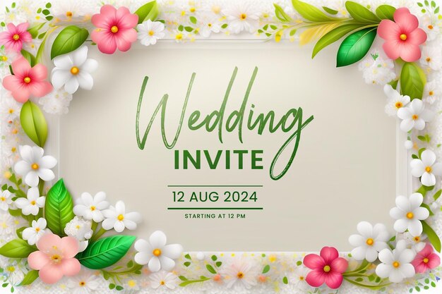 PSD vibrant summer floral wedding invitation design background