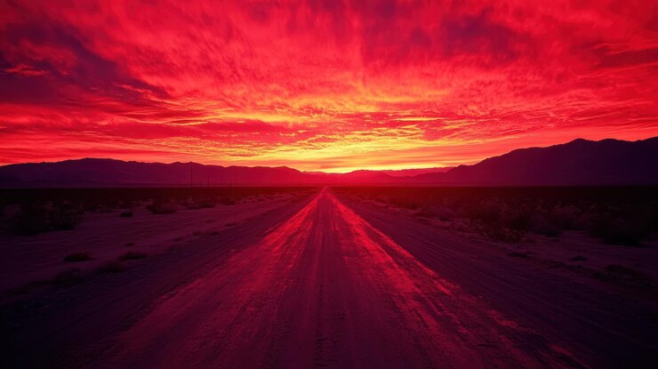 PSD vibrant sunset over a deserted road
