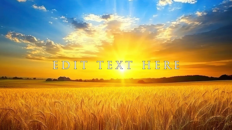 PSD vibrant sunset over a golden wheat field