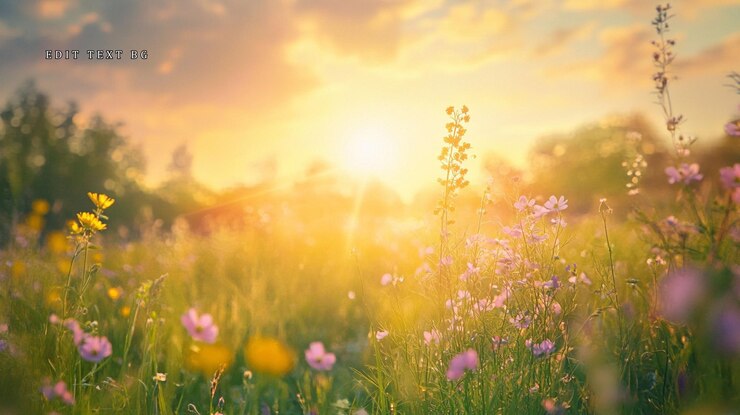 PSD vibrant sunset illuminating a field of wildflowers