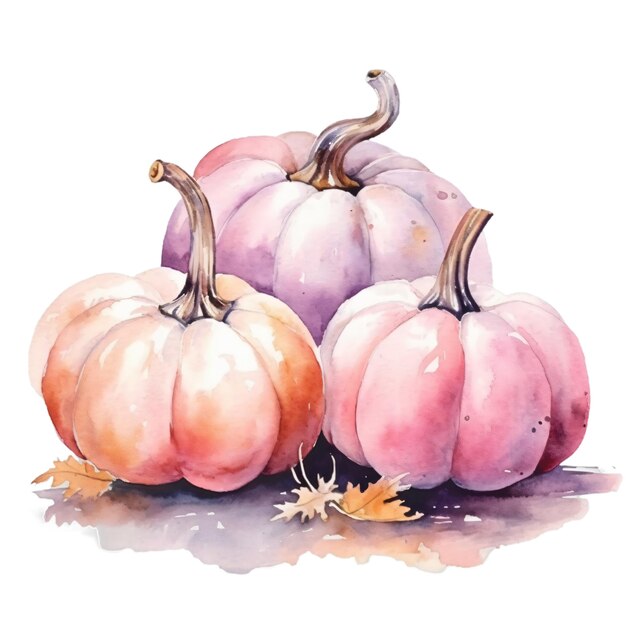 PSD a vibrant watercolor painting of three pumpkins