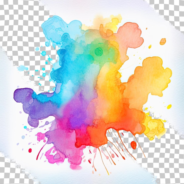 PSD vibrant watercolor painting on transparent background with rainbow paper texture digital artwork