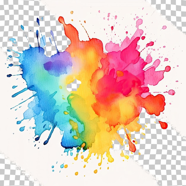 PSD vibrant watercolor painting on transparent background with rainbow paper texture digital artwork