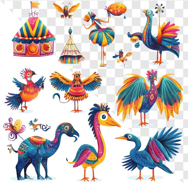 vibrant whimsical birds and circus tent a joyful colorful spectacle