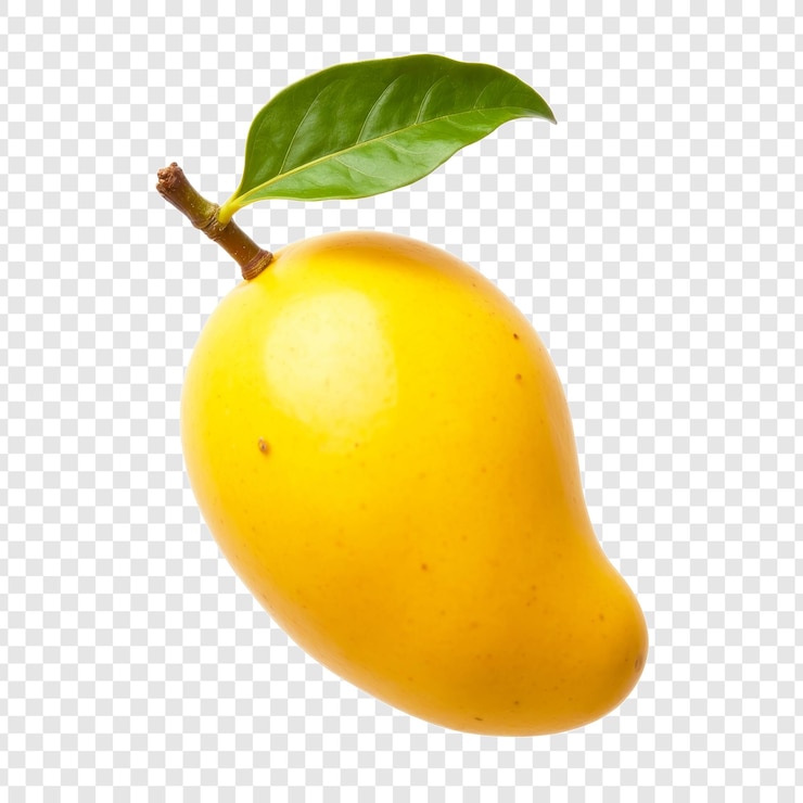 PSD vibrant yellow mango with green leaf