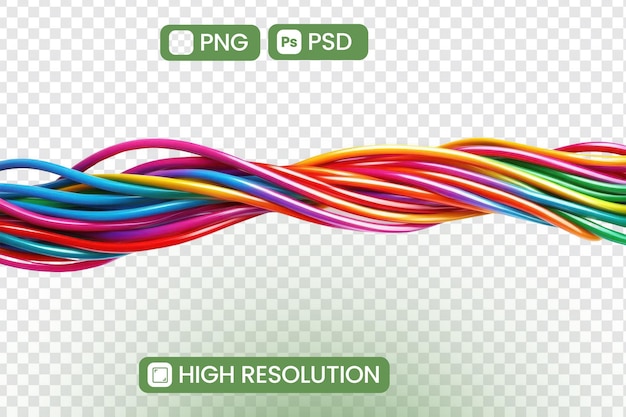 Vibrante regenboogkabels die dynamisch stromen Een hoge resolutie PNG en PSD download Perfect voor grafische ontwerpprojecten en digitale kunstcreaties met abstracte en kleurrijke thema's