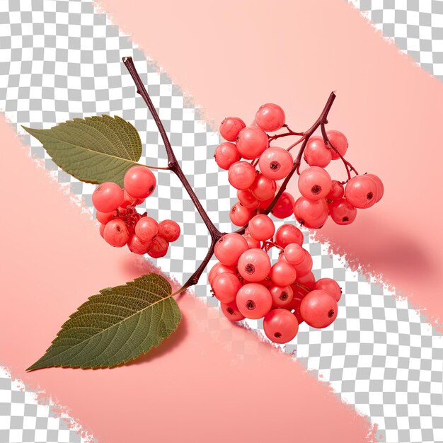 PSD viburnum opulus berries and leaves isolated on transparent background