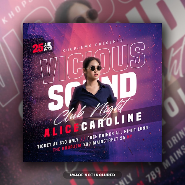 Vicious Sound Party Ulotka W Mediach Społecznościowych Post Baner Internetowy Premium Psd