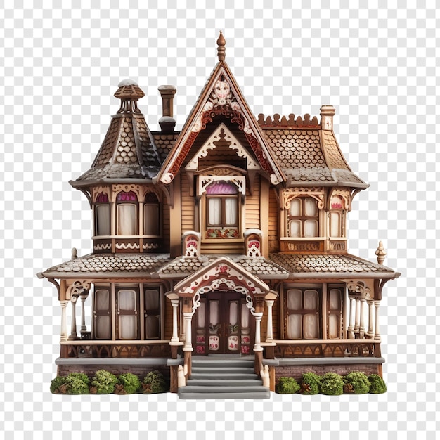 PSD victorian gingerbread house isolated on transparent background