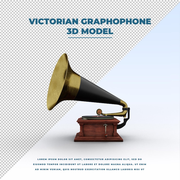 PSD victorian graphophone retro or vintage music player