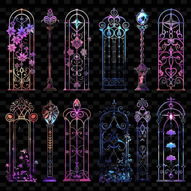 PSD victorian inspired trellises pixel art with intricate detail creative texture y2k neon item designs