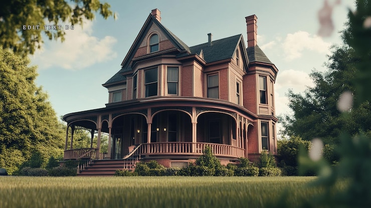PSD victorianstyle house on a sunny day