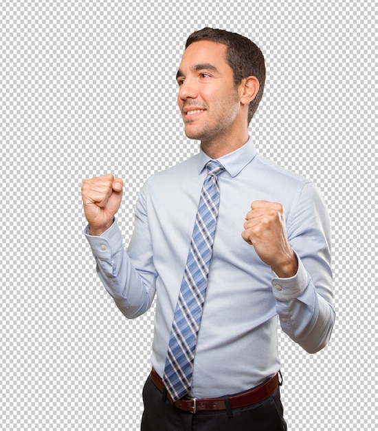 victorious young businessman celebrating