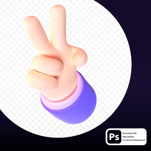 PSD victory hand gesture in 3d render for graphic asset web or presentation