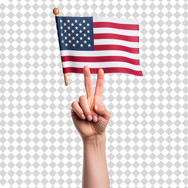 PSD the victory sign with usa flag background isolated on transparent background psd file