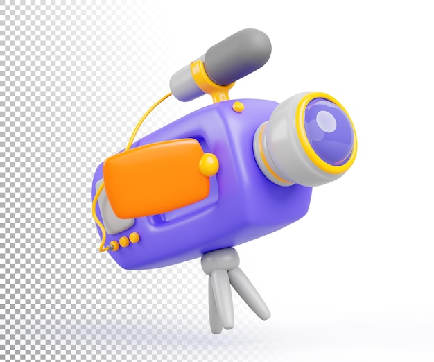 Video camera 3d render icon TV camera met microfoon op statief kleur camcorder voor elektronische nieuwsverzameling Cartoon professionele studio apparatuur geïsoleerd op witte achtergrond