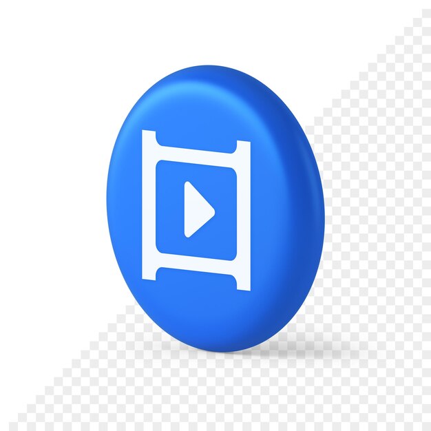 PSD video film multimedia content play button digital player broadcasting 3d round isometric icon