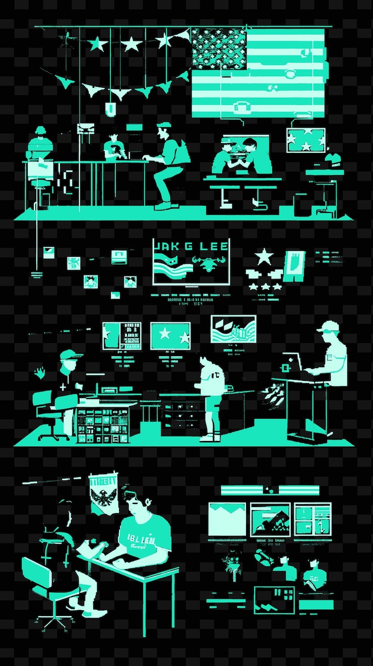 PSD a video game convention scene with people playing and demoin creative illustration idea designs