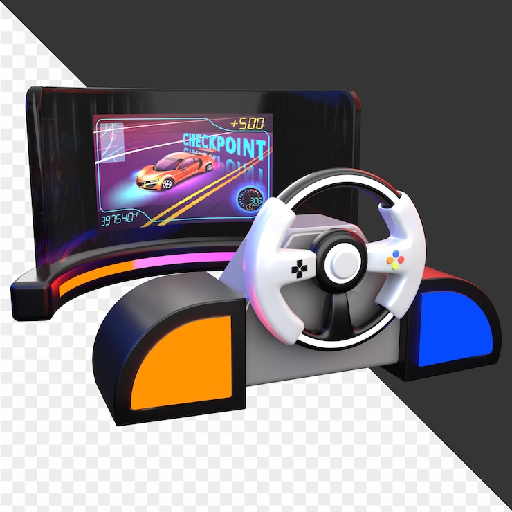PSD a video game with a steering wheel and a steering wheel