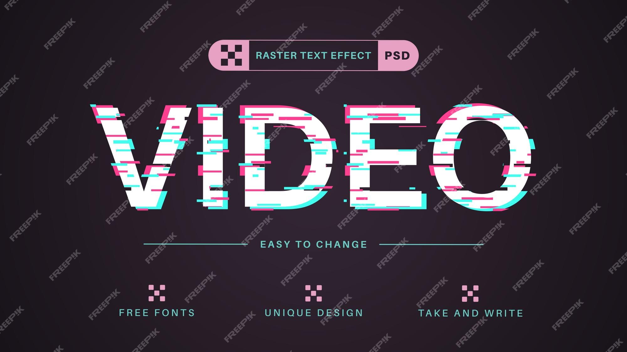 Premium PSD  Glitch text effect editable design