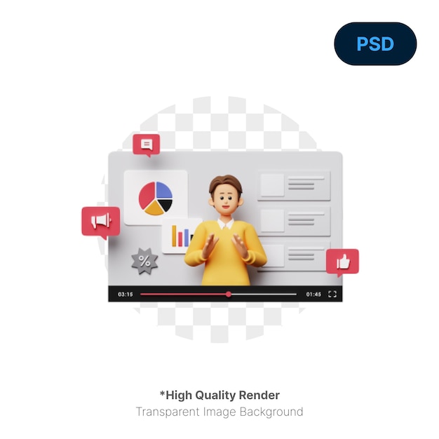 PSD video marketing 3d illustration premium psd