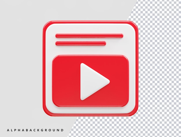 Video player icon 3d illustration vector transparent element