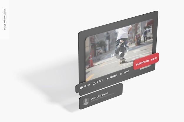 PSD video player post screen mockup, vista a sinistra