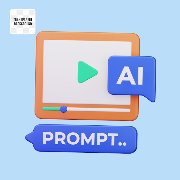 Video player with ai prompt request for digital content multimedia online generator 3d render icon illustration design