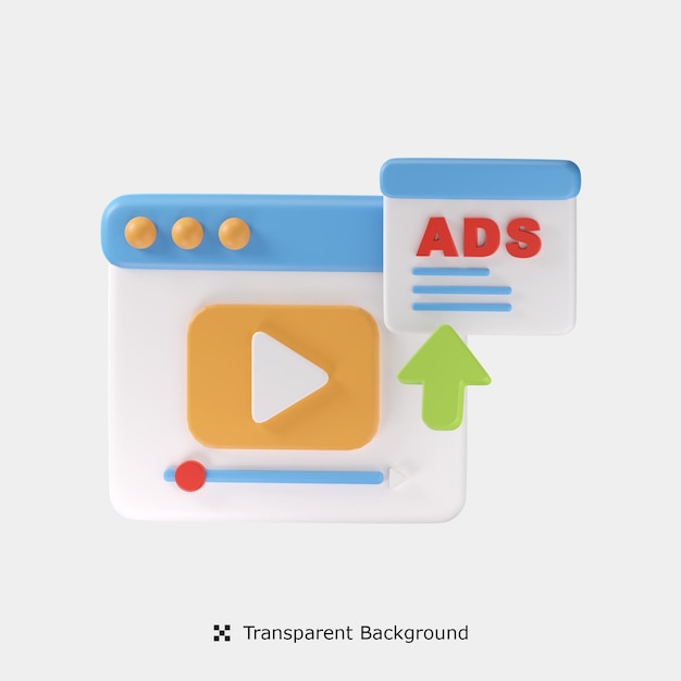 Videoadvertenties 3d-pictogramillustratie