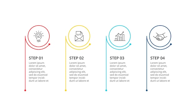 PSD vier dunne lijn cirkel infographics concept van tijdlijn bedrijfsontwikkelingsproces