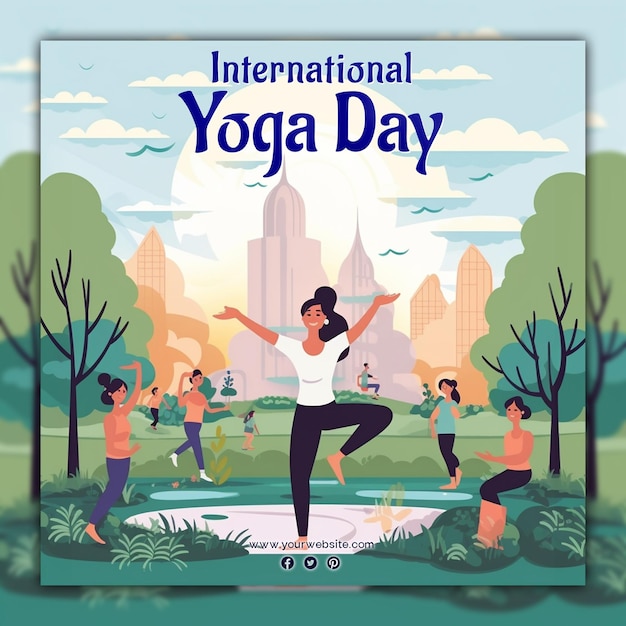 PSD vier internationale yoga dag voor sociale media post.