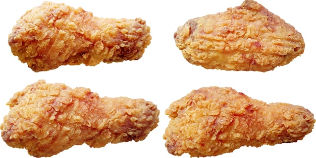 Vier stukken heerlijke knapperige gouden gebakken kip op een wit oppervlak
