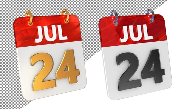 Vierentwintig 24 juli Datum 3D Icon Isolated Gold amp Glossy 3D Rendering