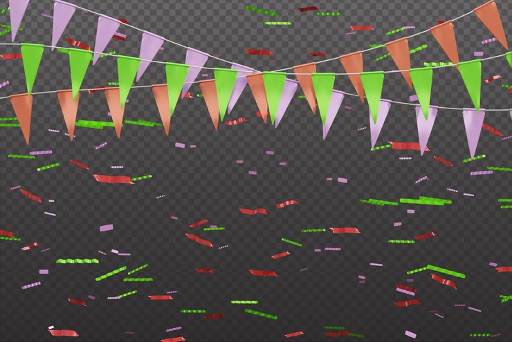 PSD viering frame met confetti kleurrijke linten