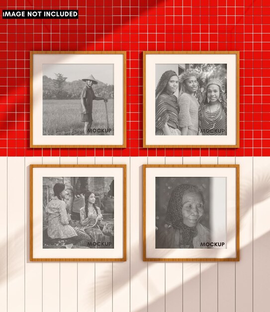 Vierkant fotolijstje voor mockup op rode en witte muur