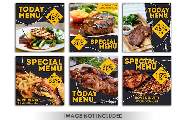 Vierkante banner of Instagram-post voor restaurant, voedselgrill, bbq