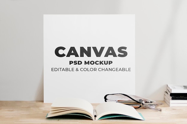 Vierkante canvas mockup psd-instelling op werkruimte