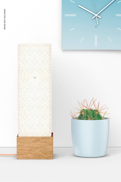 Vierkante houten tafellamp met plantpotmodel