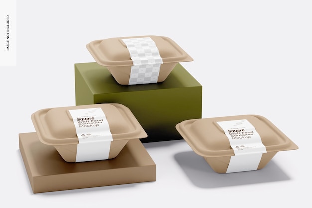 PSD vierkante kraft food containers mockup rechtse weergave