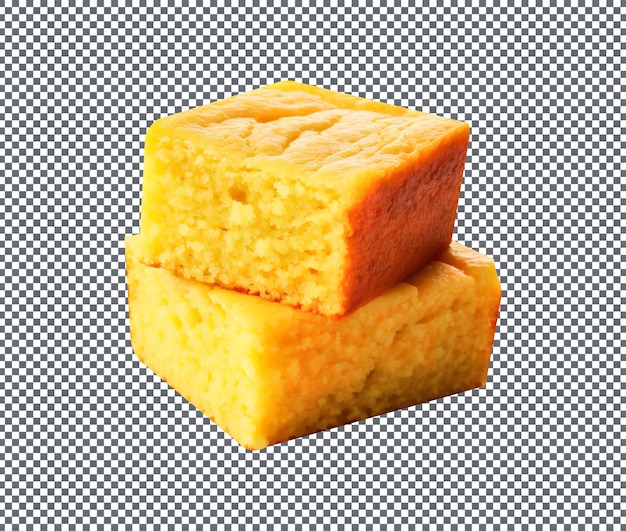 Vierkante plakjes maïsbrood geïsoleerd op transparante achtergrond