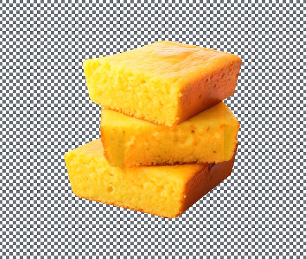 Vierkante plakjes maïsbrood geïsoleerd op transparante achtergrond